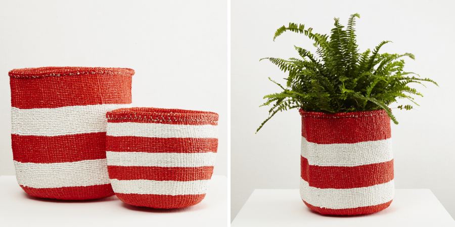 Kiondo baskets in red and white