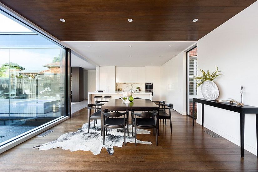 Kitchen and dining area of the revamped heritage home in Melbourne