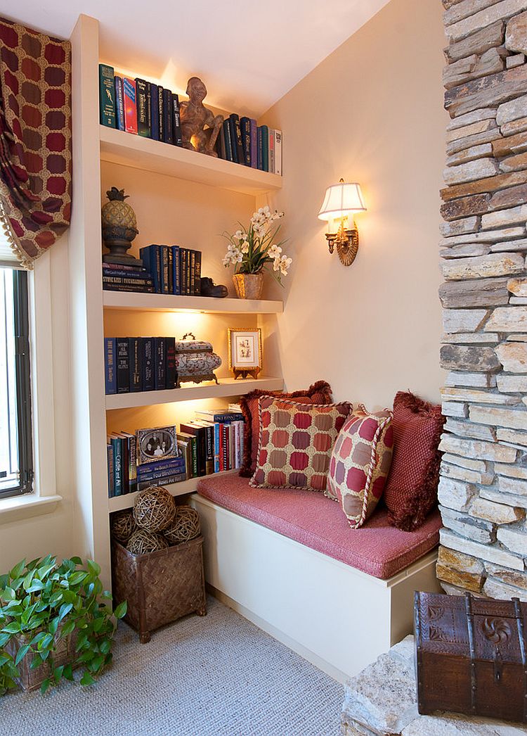 Lovely use of corner space in the family room [Design: DK Interiors / Photography by Matthew Dandy]