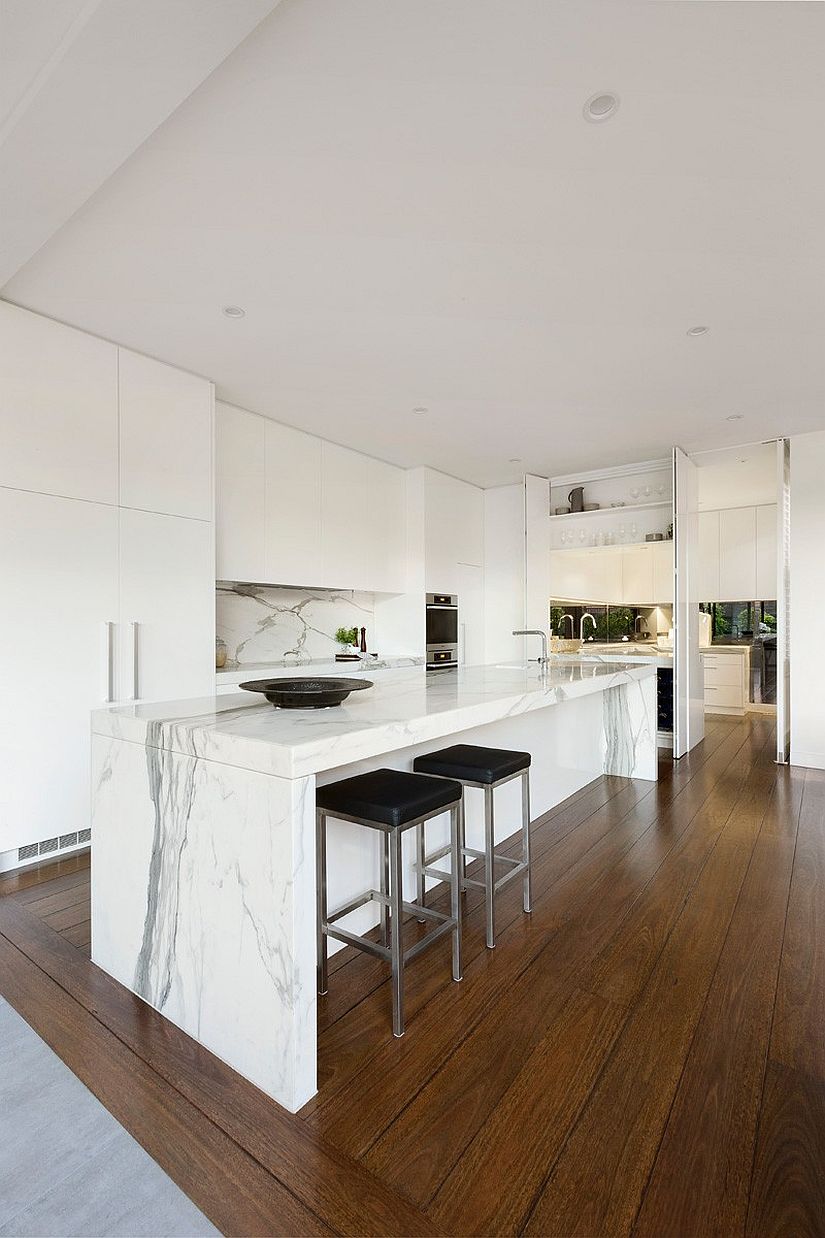 Marble backsplash complements the smart island perfectly