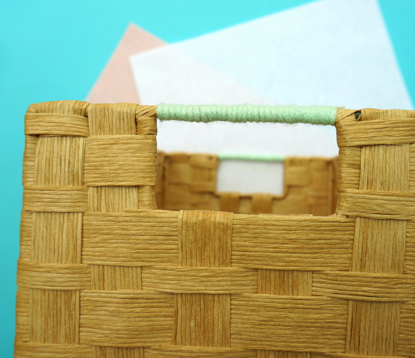 Mint yarn adds pastel style to a woven basket