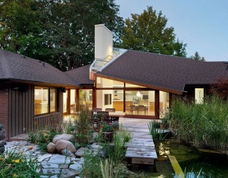 Nifty Renovation in Ontario Connects the Interior with Landscaped Pond Outside