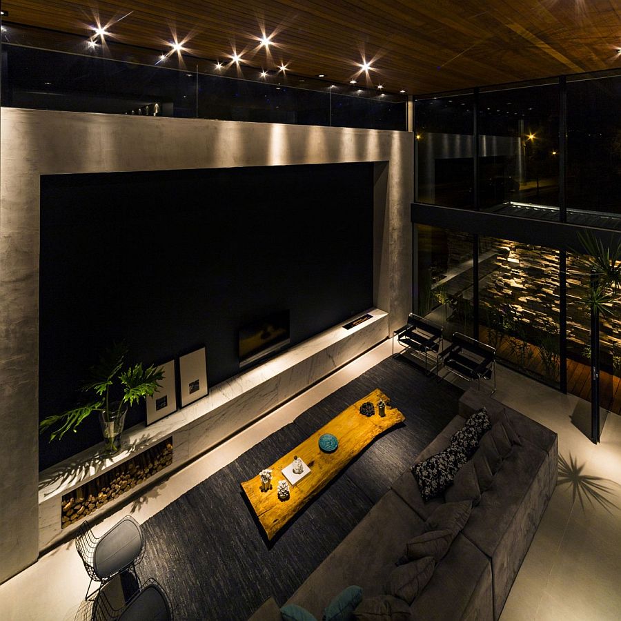 Natural wood coffee table in the living room adds beuaty to the surreal setting