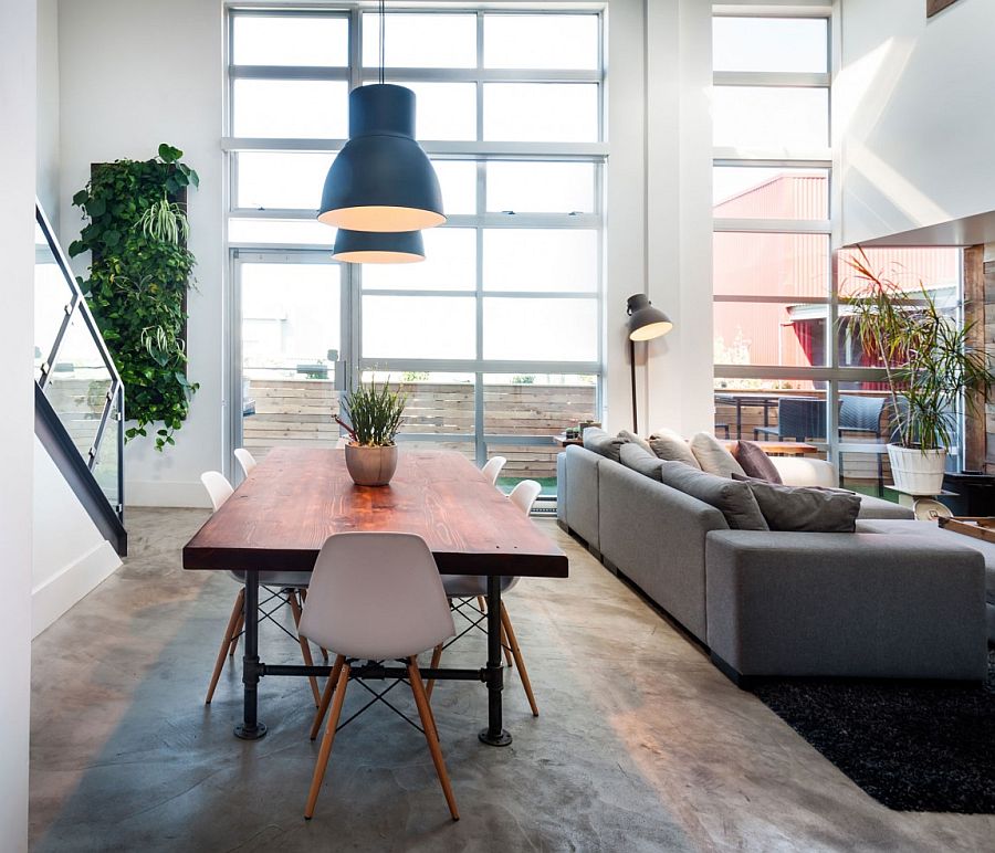 Open plan living area of the modern loft in Vancouver