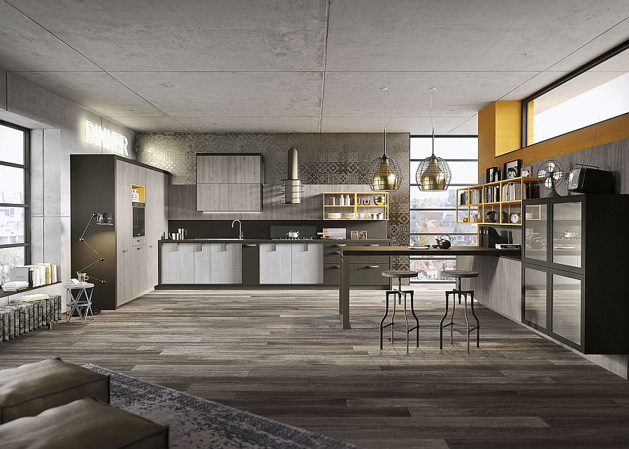 Open shelves and closed pantry units define the elegant Loft Kitchen