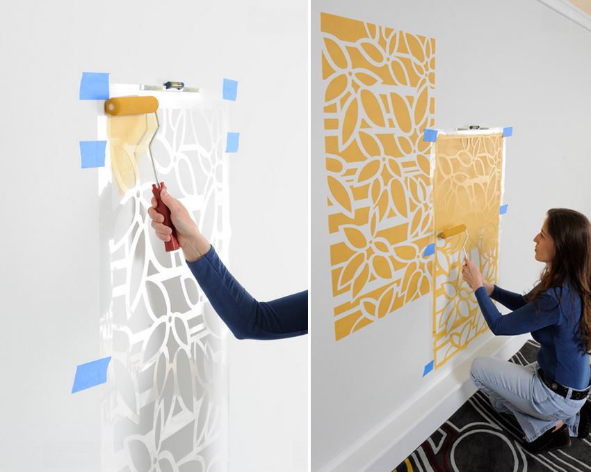 Painting a wall with the help of stencils