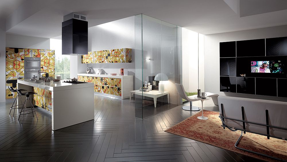 Pattern used for kitchen shelves can easily be translated to the living room