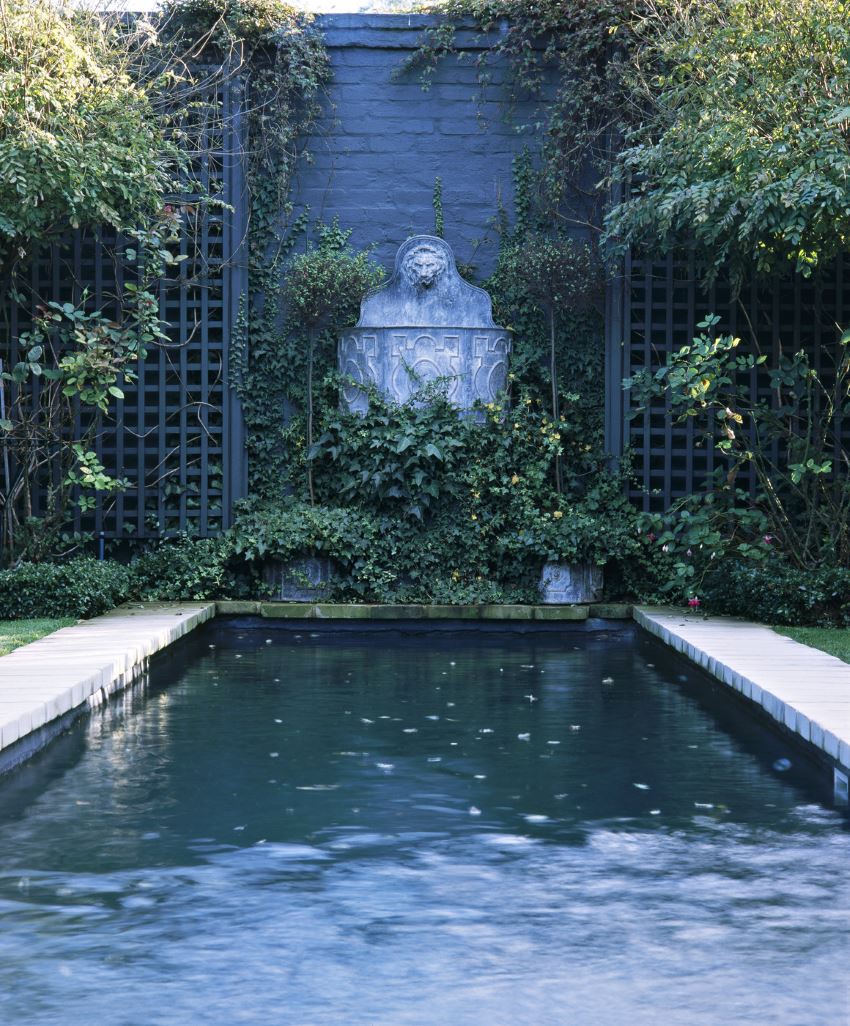 Plants at the base of a trellis in an elegant garden