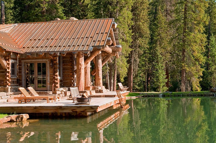 Porch of the rustic cabin seems like a perfect starting point for a relaxing swim