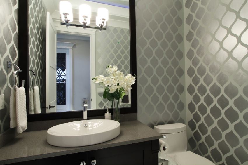 Powder room with painted walls