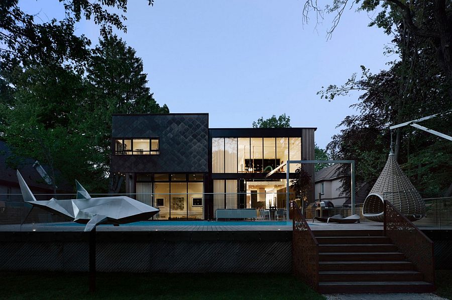 Private deck and pool area of the expansive Canadian home