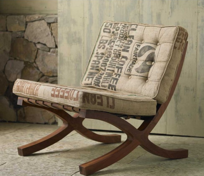 Recycled Sack Chair with Wooden Frame