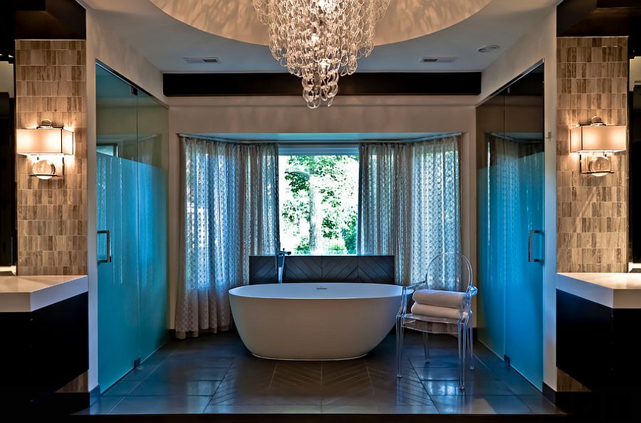 Refined, spa-styled home bathroom employs black elegantly [Design: PROjECT interiors + Aimee Wertepny]