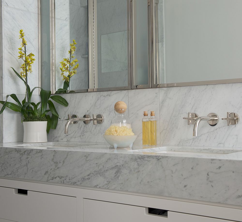 Renovated bathroom with stone vanity