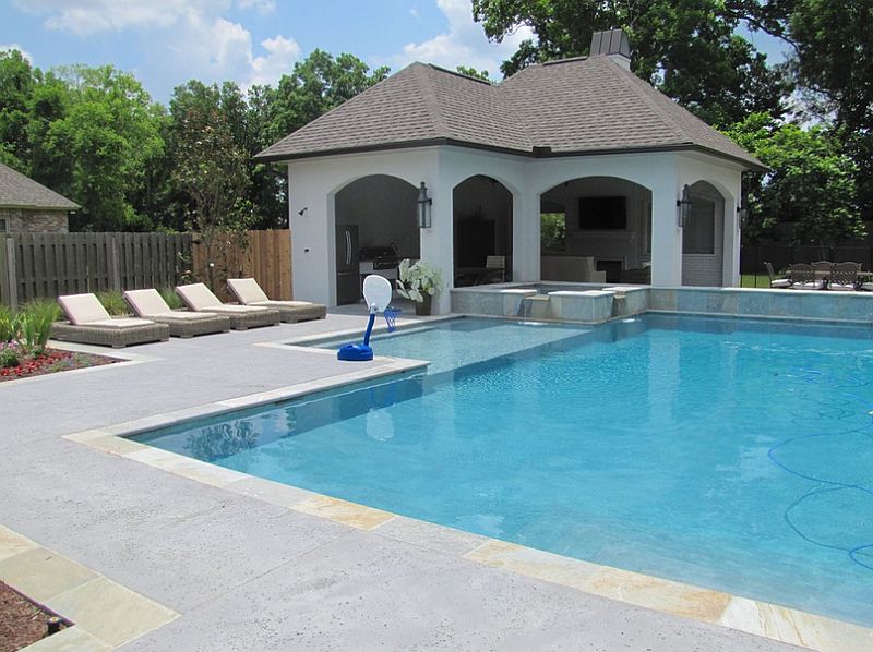 Salt rock texture stamped concrete shapes the cool pool deck [Design: Nu-Crete Designs]