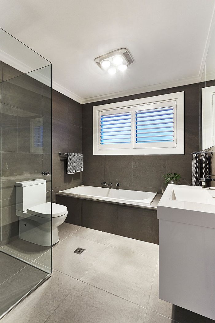 Sleek, modern bathroom in gray and white