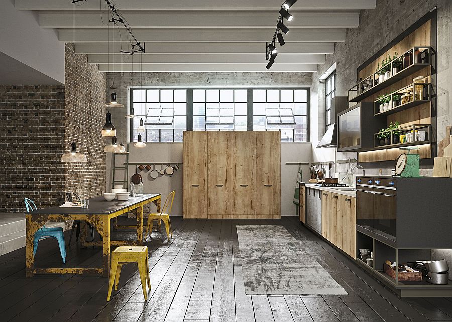 Smart materials and unique finishes give this urban kitchen an aged, industrial look