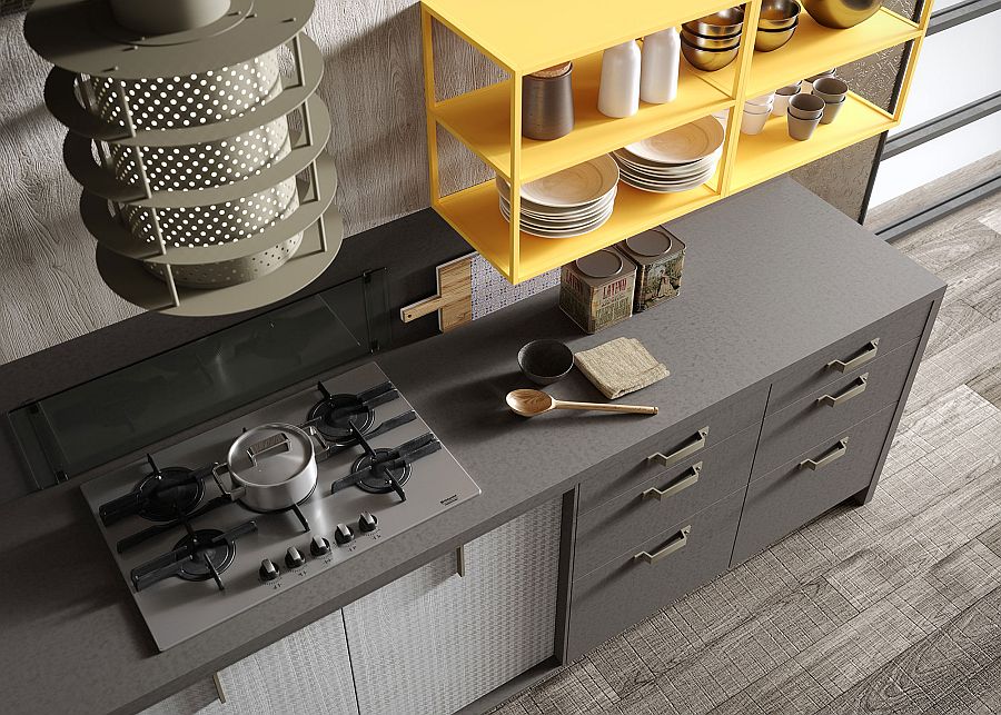 Spacious workstation and colorful shelves of the Loft kitchen