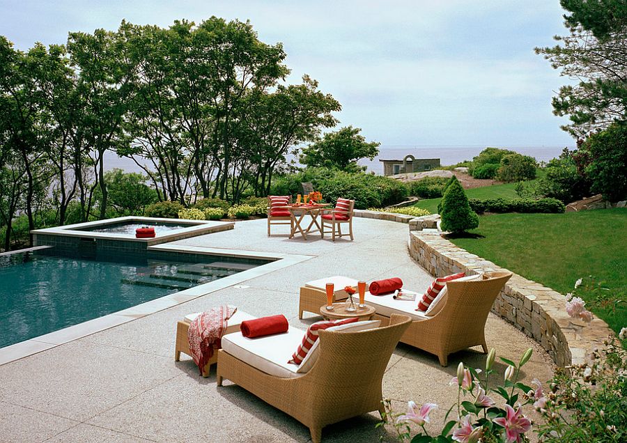 Stamped concrete offers both style and texture to the pool deck [Design: Siemasko + Verbridge]