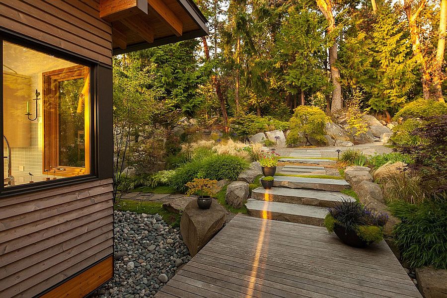 Stone pathway through the canopy around the house