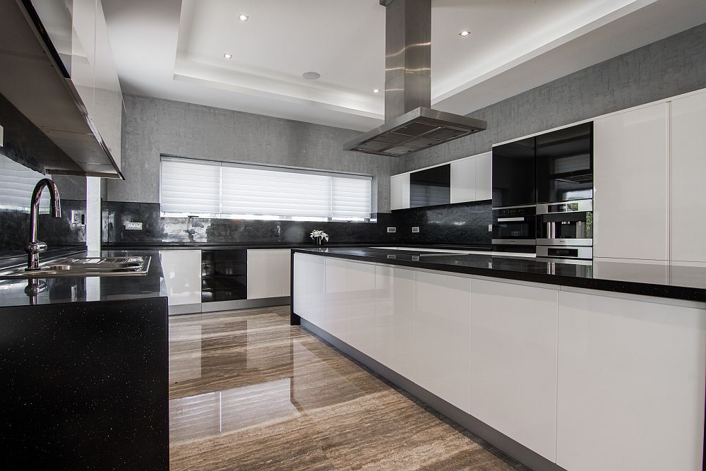 Stylish kitchen in black and white