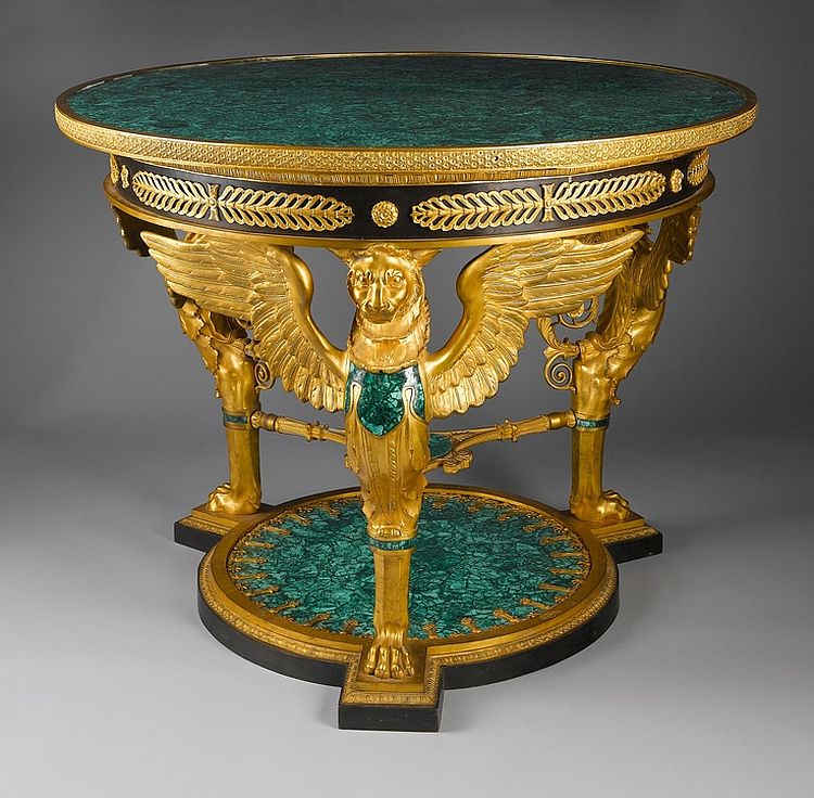 Traditional gilt bronze and Malachite side table with Classic style