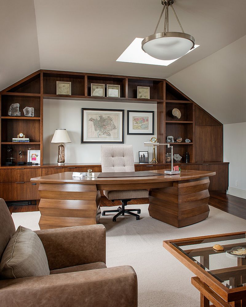 20 Trendy Ideas For A Home Office With Skylights   Traditional Home Office With Warm Wooden Surfaces 