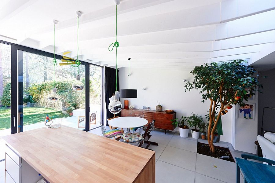 Unique ceiling design gives the unique extension an airy appeal