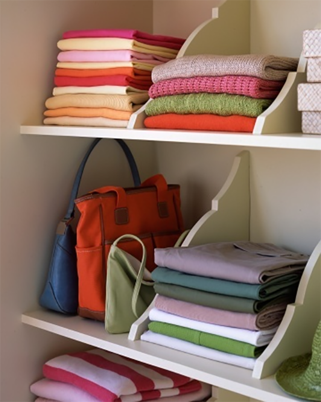 Upside Down Shelf Brackets as Sweater Organizer