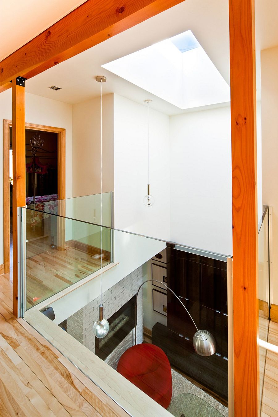 View of the living area from the top level of the Canadian home