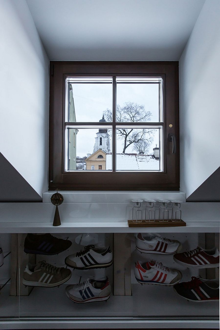 View outside the lovely framed windows of the Vilnius attic apartment