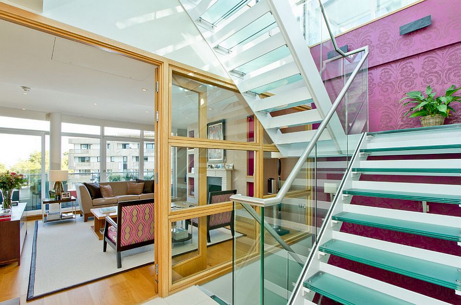 A splash of purple for the contemporary staircase [Photography: Chris Snook]