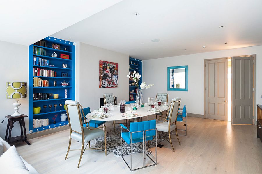 Add a shade of blue of your choice to enliven the soothing Scandinavian dining room [Design: Domus Nova]