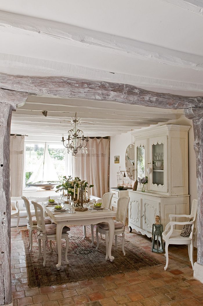 All-white dining room delivers a tranquil French Country look [Design: Catherine Sandin]