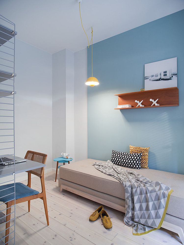 Blue as an accent hue works beautifully in Scandinavian style interiors