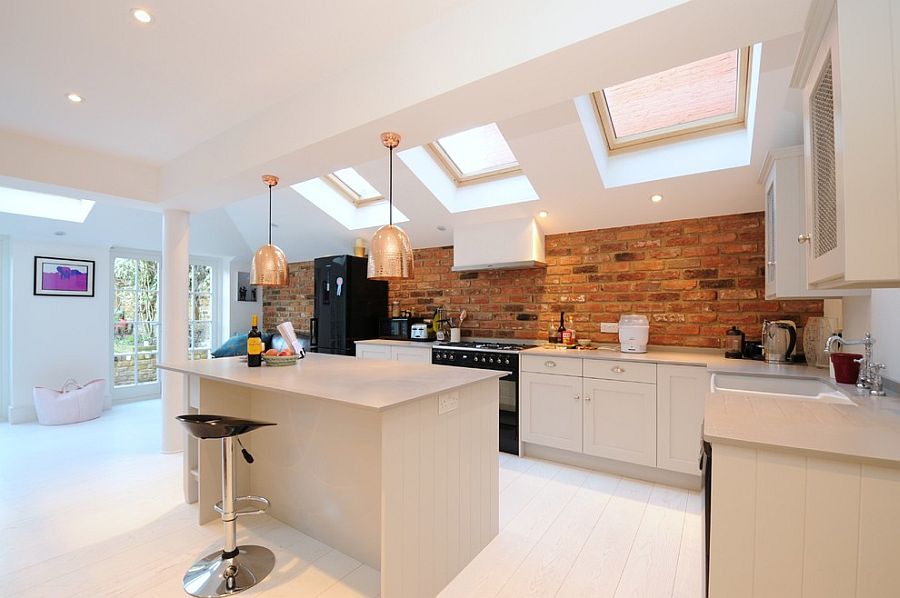 Brick wall adds texture to the cool kitchen [Design: Affleck Property Services]