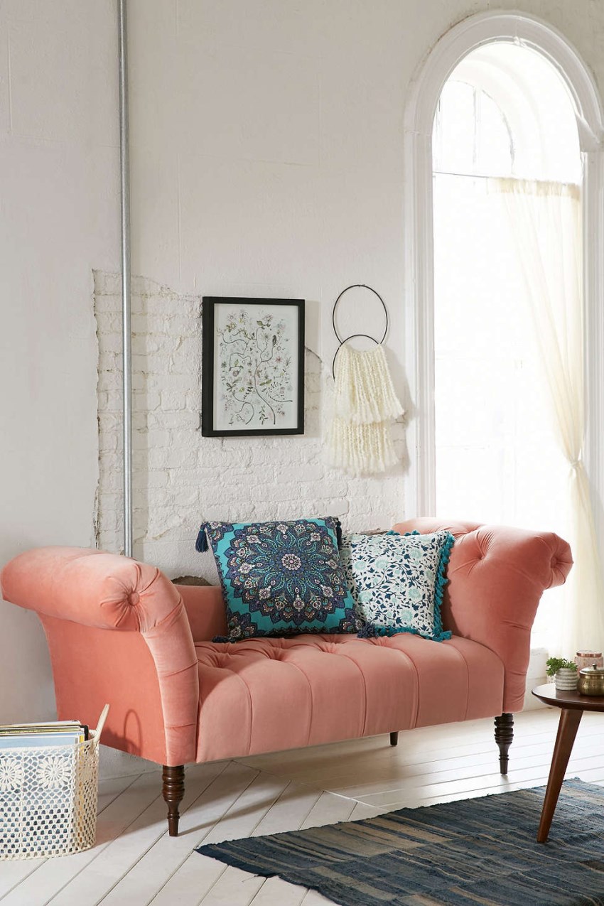 Coral tufted fainting sofa from Urban Outfitters