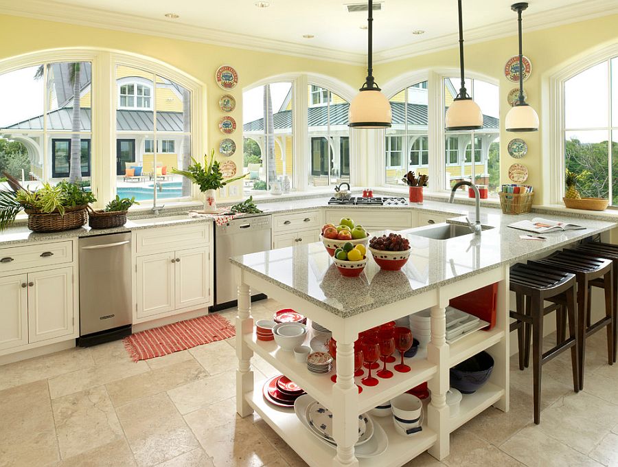 Counters bring gray in a subtle fashion to the tropical kitchen