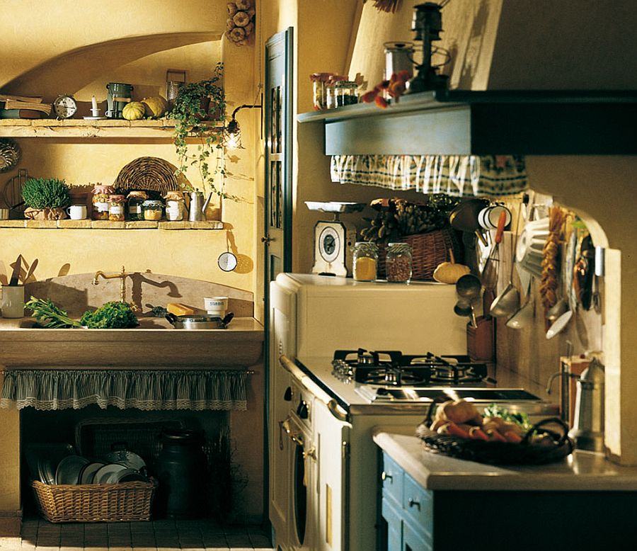 Country kitchen turns to natural materials for elegant shelves and countertops