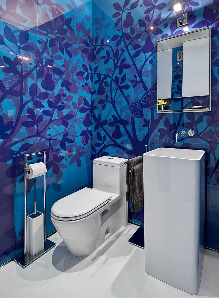 Custom backdrop steals the show in this powder room [Design: ORA Studio / Richard Cadan Photography]