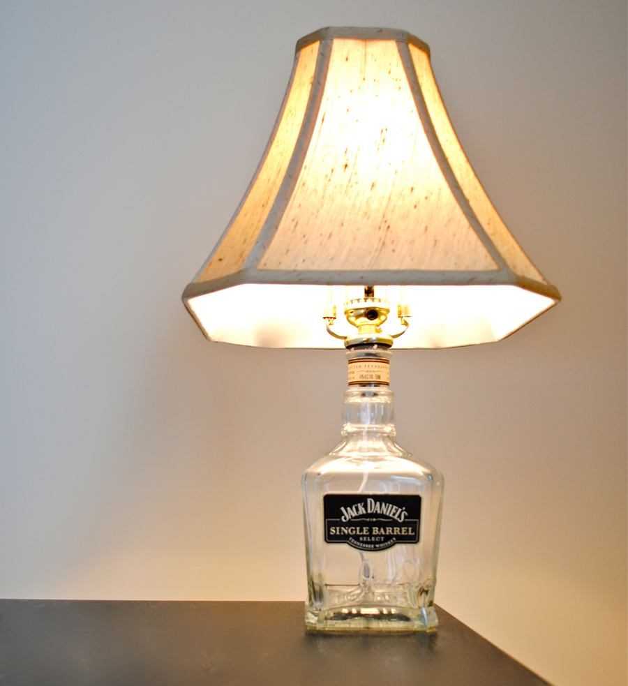 DIY recycled liquor bottle lamp