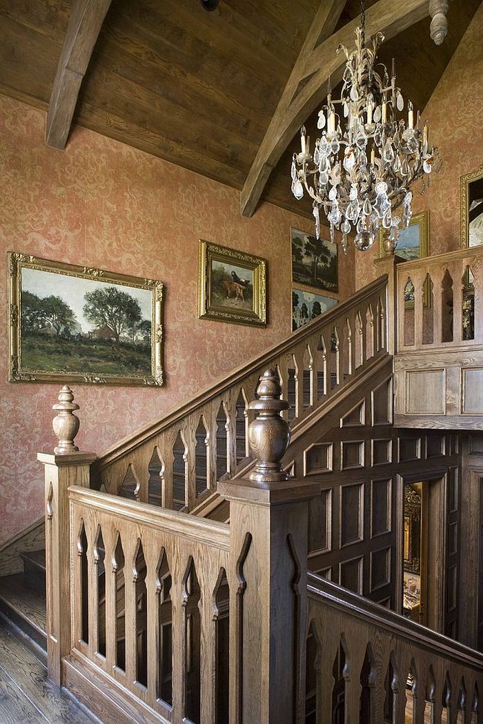 Fabulous wallpaper complements the hue of the wood around it beautifully [Design: Period Homes]