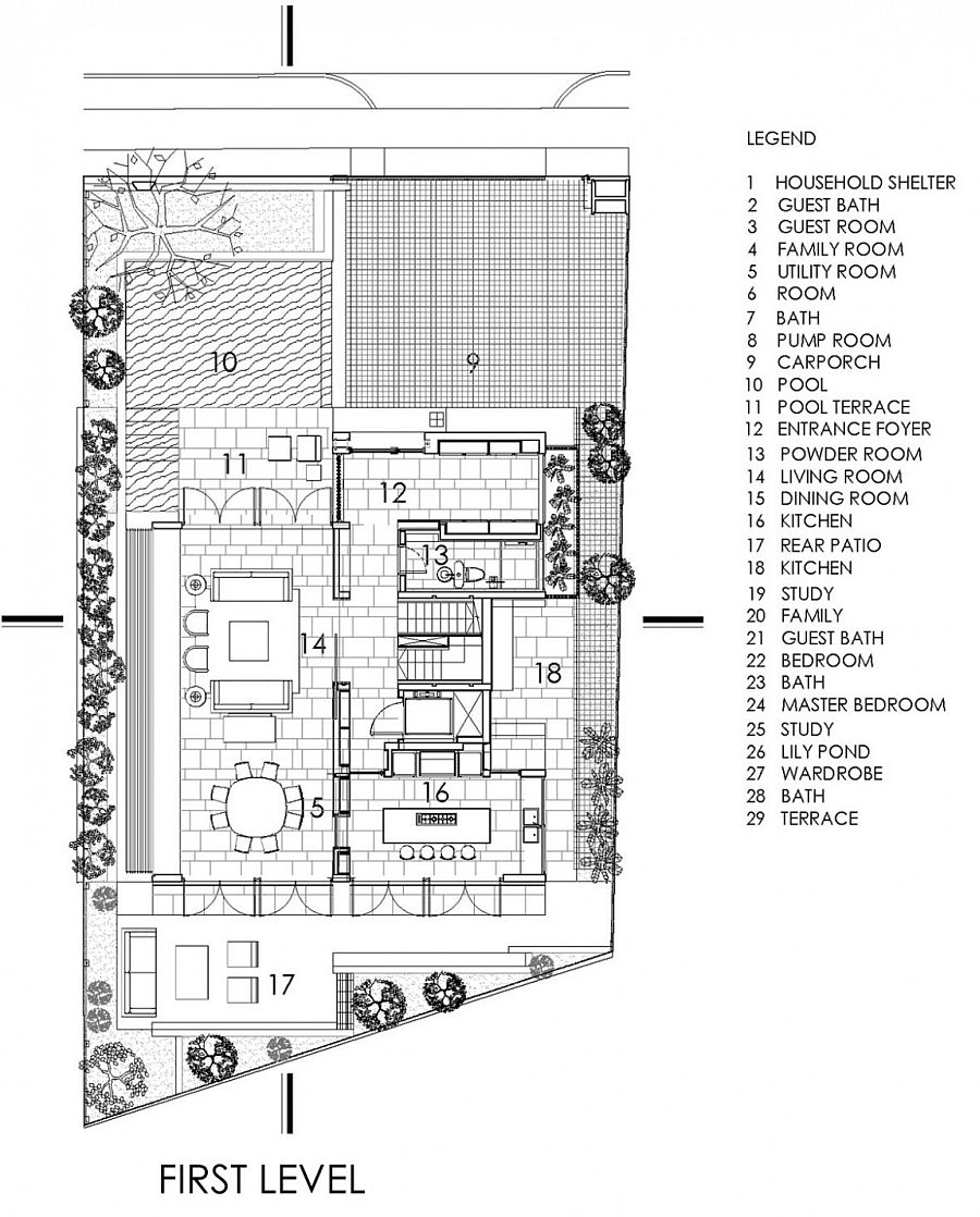 First level living area floor plan of the Chiltern House