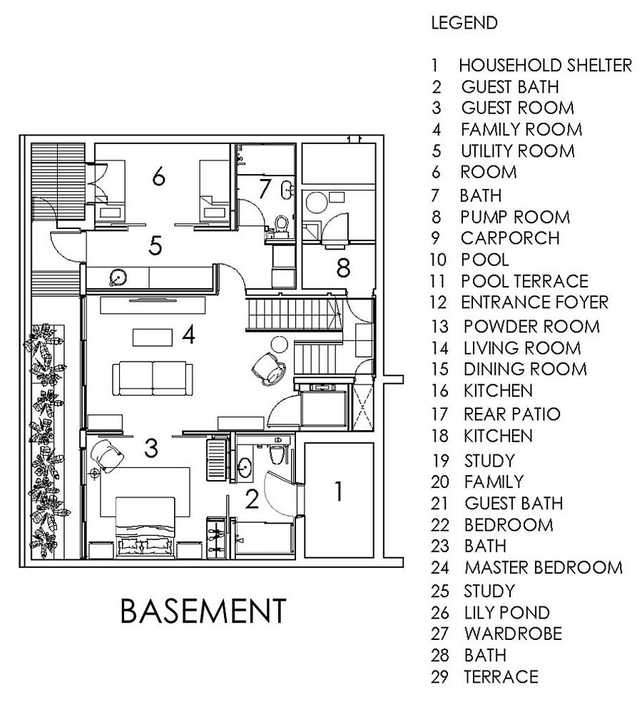 Floor plan of the basement of the modern Singapore home