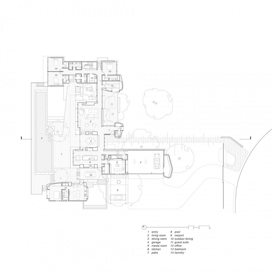 Floor plan of the lavish Lake View Residence in Austin, Texas