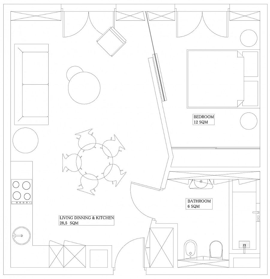 Floor plan of the tiny apartment in Krakow in Poland