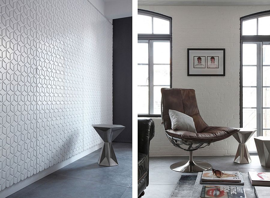 Geometric style of the decor and the wall covering bring uniqueness to the space