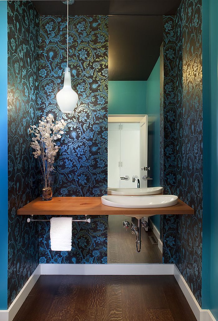 Gorgeous powder room in ravishing blue