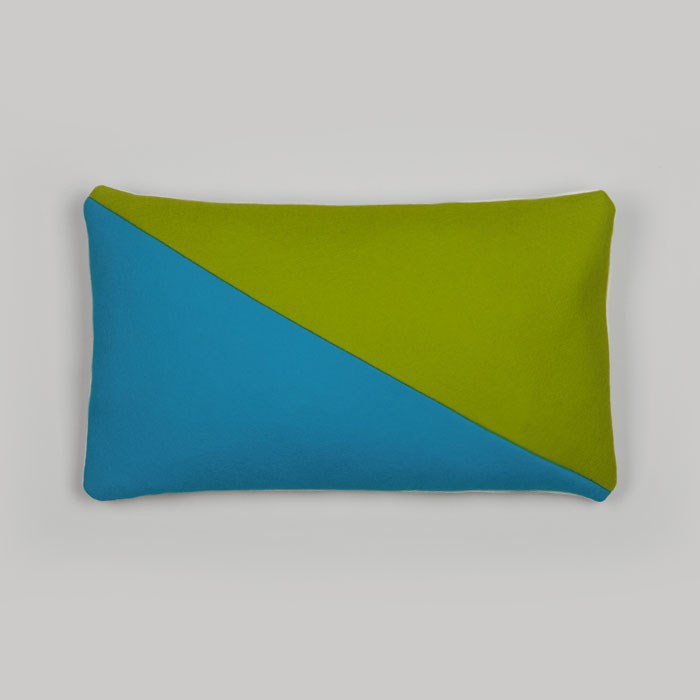 Green and blue colorblocked cushion from Room39