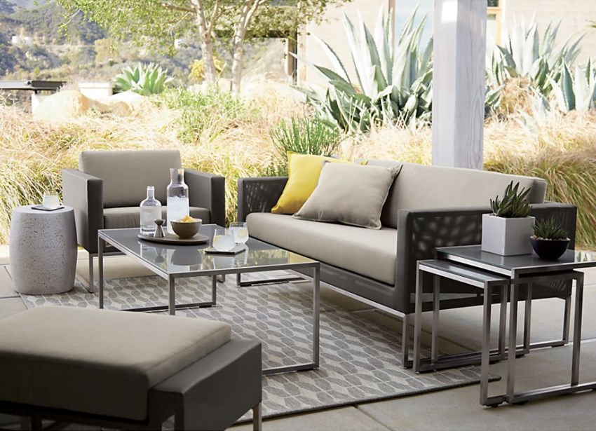 Grey outdoor rug from Crate & Barrel